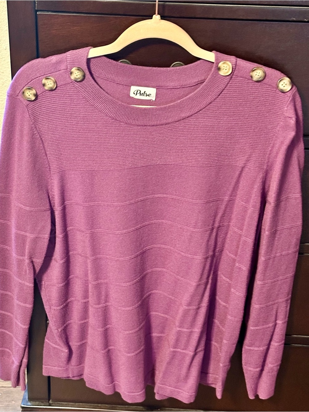 Pulse Mauve Long-Sleeve Knit Top with Gold Shoulder Buttons